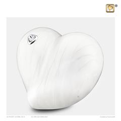 LoveHeart Child urn Pearl White&Pol silver with Swarovski