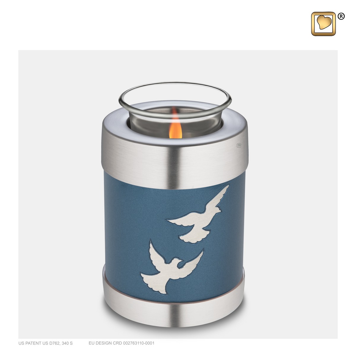 Divine Flying Doves Tealight urn Blue&Bru Pewter